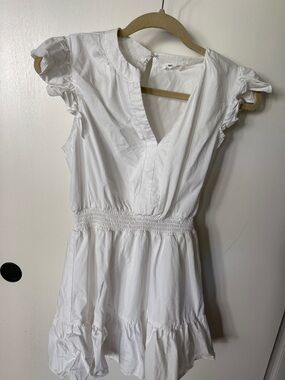 Girls' White Ruffle Sleeve Casual Dress